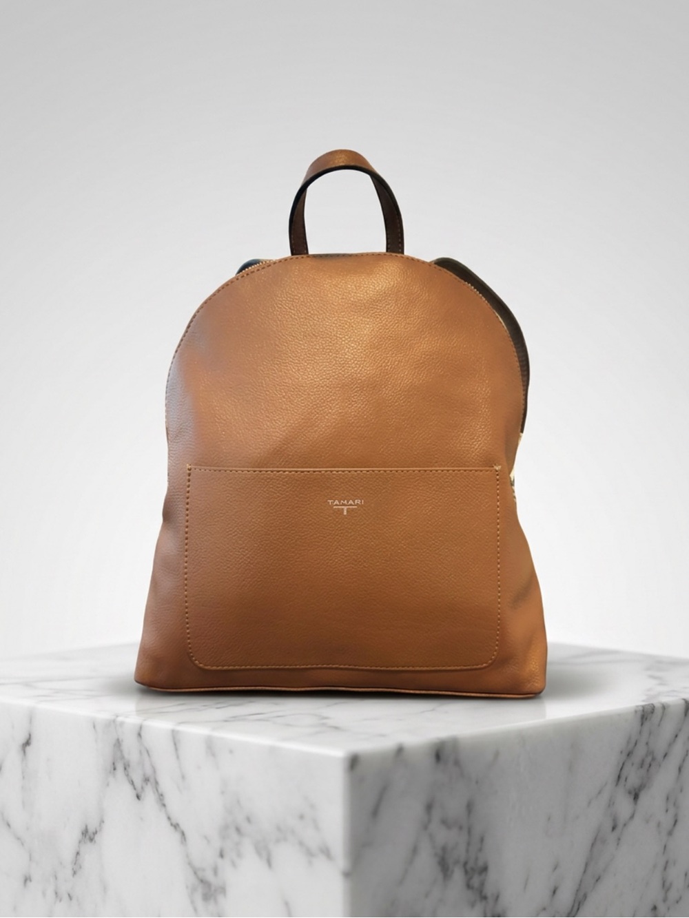 NWT Tahari Pebbled Leather Dome Backpack Purse Cognac Brown Medium